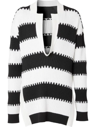 Burberry Mens Black Side-slit Striped Rib Knit Wool Sweater, Size Large |  ModeSens