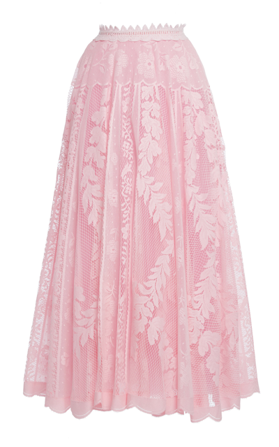 Shop Giambattista Valli Women's Macrame Midi Skirt In Pink