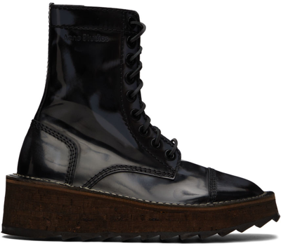 Shop Acne Studios Black Leather Boots In Dark Grey