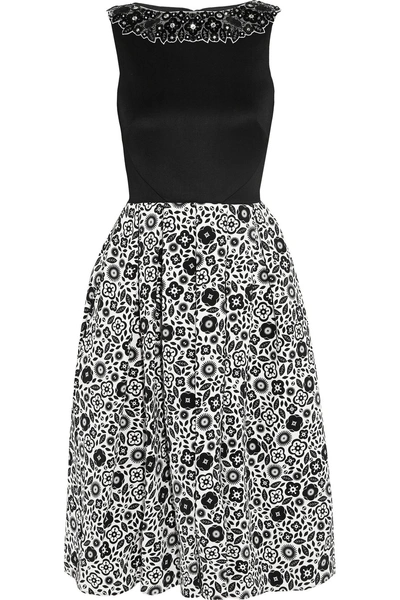 Holly Fulton Embellished Wool And Printed Silk-crepe Dress