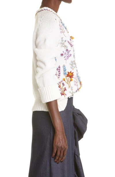 Shop Adam Lippes Floral Embroidered Cotton Sweater In Ivory Floral