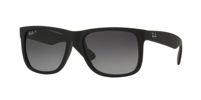 Shop Ray Ban 4165 Justin Polarized Wayfarer Sunglasses In Grey