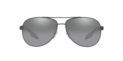 Shop Prada Ps 53ps 1ab2f2 Aviator Polarized Sunglasses In Grey