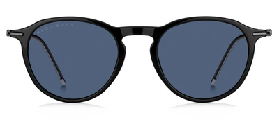 Shop Hugo Boss 1309/s Ku 0807 Round Sunglasses In Blue
