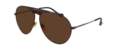 Shop Gucci Gg0908s 002 Aviator Sunglasses In Brown