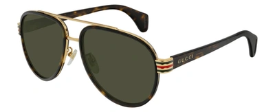 Shop Gucci Gg0447s 004 Aviator Sunglasses In Green