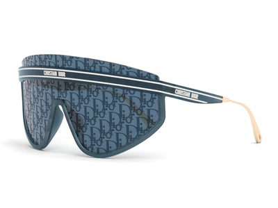 Shop Dior Club M2u Shiny Blue / Blue Mirror Shield Sunglasses
