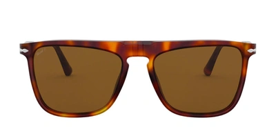 Shop Persol 3225s Polarized Rectangle Sunglasses In Brown