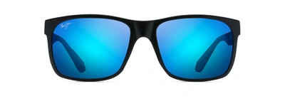 Maui Jim Red Sands Black Matte Square Polarized Sunglasses In Blue Hawaii