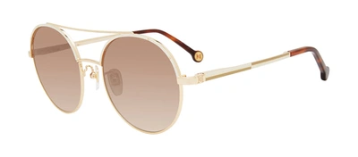 Shop Carolina Herrera She173 530h32 Oversized Round Sunglasses In Gold