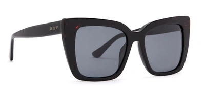 Shop Diff Lizzy Black Cat Eye Polarized Sunglasses In Grey