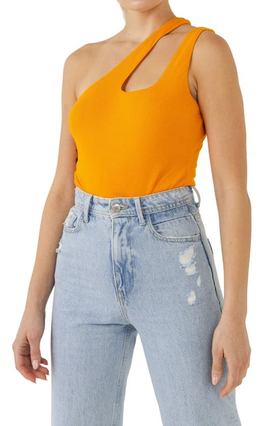 Grey Lab One Shoulder Cut-out Detail Knit Bodysuit In Orange