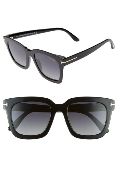 Shop Tom Ford Sari 52mm Square Polarized Sunglasses In Black/ Grey Smoke