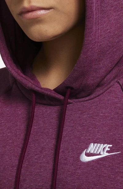 Shop Nike Sportswear Essential Pullover Fleece Hoodie In Sangria/ Heather/ White