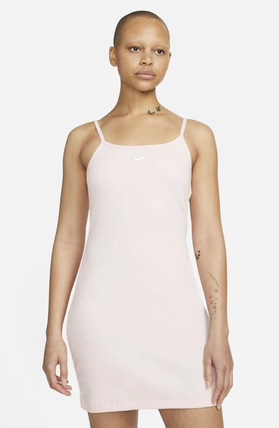 Shop Nike Ribbed Stretch Cotton Minidress In Atmosphere/ White