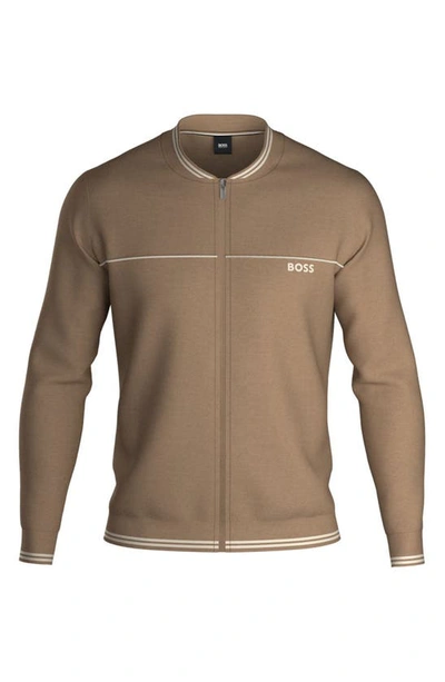 Shop Hugo Boss Core Stretch Cotton & Modal Track Jacket In Open Beige