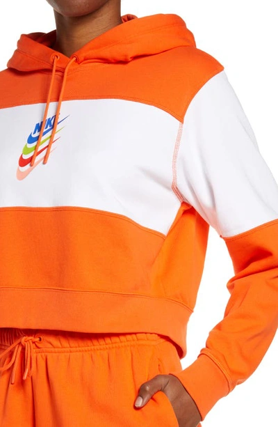 Nike Sportswear Logo Crop Hoodie In Rush Orange/ White