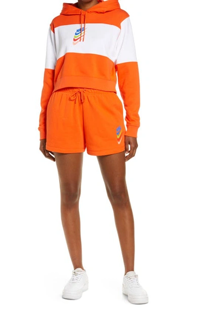 Nike Sportswear Logo Crop Hoodie In Rush Orange/ White