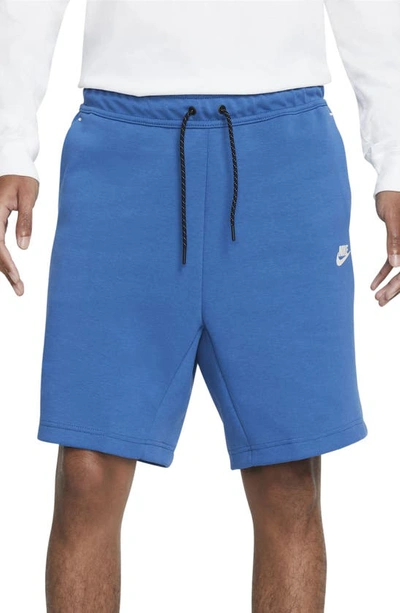 Shop Nike Sportswear Tech Fleece Shorts In Dark Marina Blue/ Light Bone
