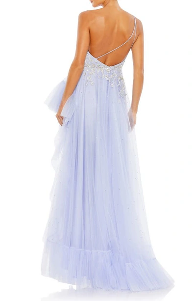 Shop Mac Duggal Beaded One-shoulder High-low Tulle Gown In Periwinkle