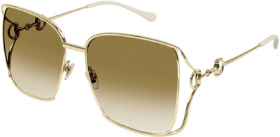 Shop Gucci Brown Square Ladies Sunglasses Gg1020s 004 61 In Brown,gold Tone