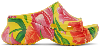 Shop Balenciaga Yellow Crocs Edition Pool Slides In 7053 Tulip Multi