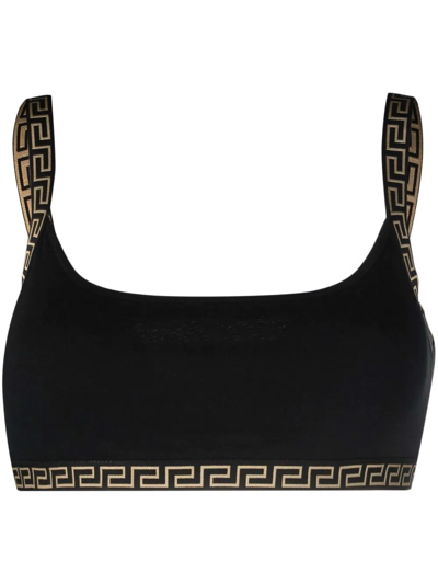 Shop Versace La Greca Print Bra In Black