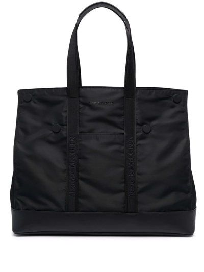 Shop Alexander Mcqueen Logo-embroidered Tote In Black