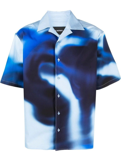 Shop Neil Barrett Abstract Print Blue Short Sleeved Shirt