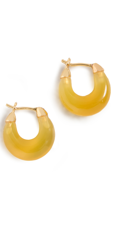 Shop Loeffler Randall Stone Mini Dome Hoops In Yellow Agate