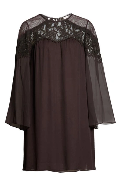 Shop Rebecca Taylor Long Sleeve Lace Yoke Silk Chiffon Dress In Peat