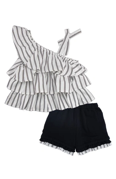 Shop Habitual Girl Kids' Asymmetric Ruffle Top & Shorts Set In White