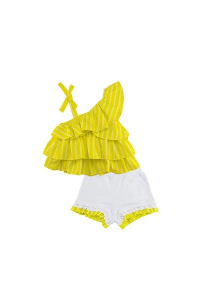 Shop Habitual Girl Kids' Asymmetric Ruffle Top & Shorts Set In Lime