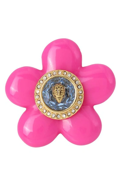 Shop Kurt Geiger Eagle Head Crystal Flower Ring In Pink