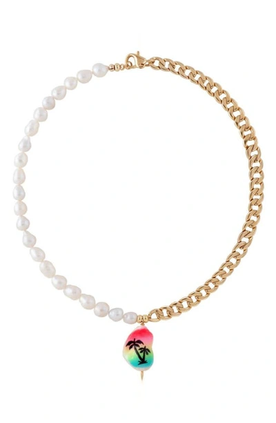 Shop Martha Calvo Buena Vista Baroque Pearl & Chain Necklace In Gold