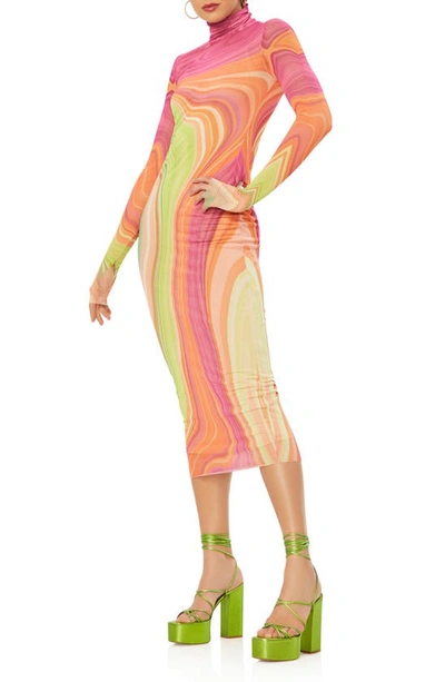 Shop Afrm Shailene Long Sleeve Mesh Dress In Abstract Spring Wave