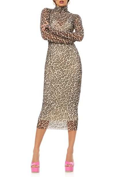 Shop Afrm Shailene Long Sleeve Mesh Dress In Spring Leopard
