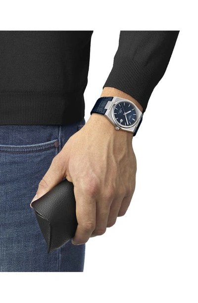 Tissot Men's Swiss Automatic Prx Powermatic 80 Blue Leather Strap Watch 40mm In Blue