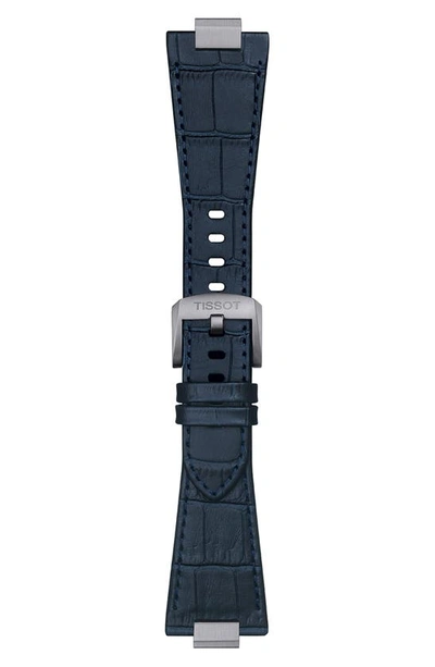 Tissot Men's Swiss Automatic Prx Powermatic 80 Blue Leather Strap Watch 40mm In Blue