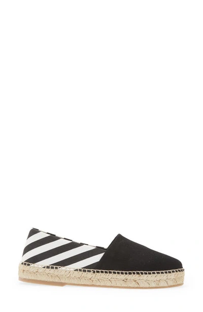 Shop Off-white Stripes Espadrille Flat In Black/ White