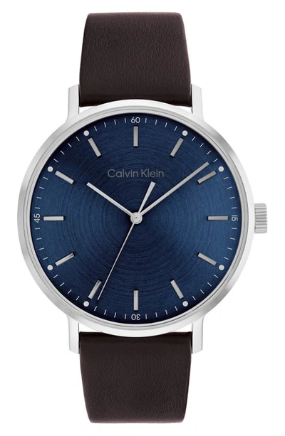 Shop Calvin Klein Leather Strap Watch, 42mm In Blue