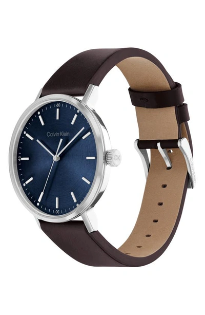 Shop Calvin Klein Leather Strap Watch, 42mm In Blue