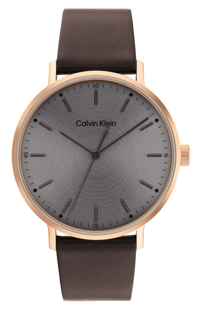 Shop Calvin Klein Leather Strap Watch, 42mm In Grey