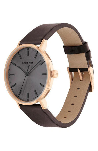 Shop Calvin Klein Leather Strap Watch, 42mm In Grey