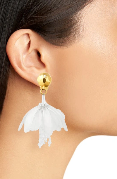 Shop Oscar De La Renta Bell Flower Clip-on Drop Earrings In White