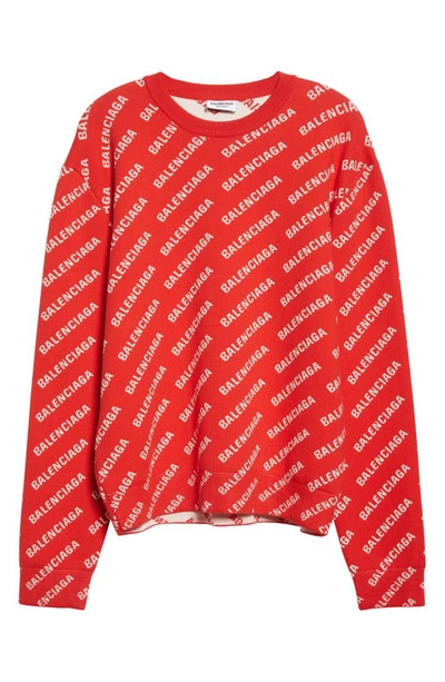 Shop Balenciaga Logo Jacquard Sweater In Red/ White