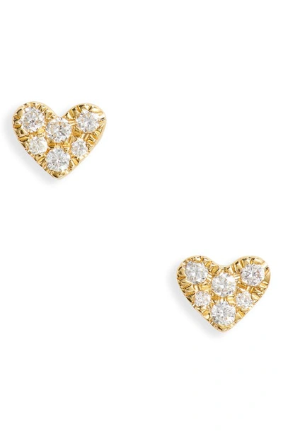 Shop Bony Levy Simple Obession Pavé Diamond Heart Stud Earrings In 18k Yellow Gold