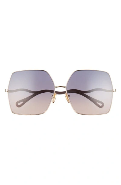 Shop Chloé 64mm Gradient Oversize Square Sunglasses In Gold 1