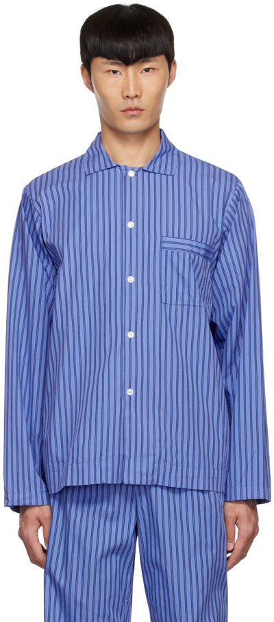 Shop Tekla Blue & Black Organic Cotton Pyjama Shirt In Boro Stripes - Core