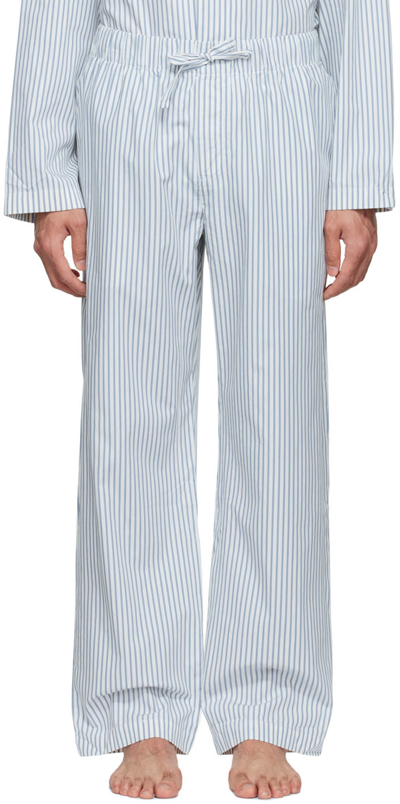 Shop Tekla White & Blue Organic Cotton Pyjama Pants In Placid Stripes - Cor